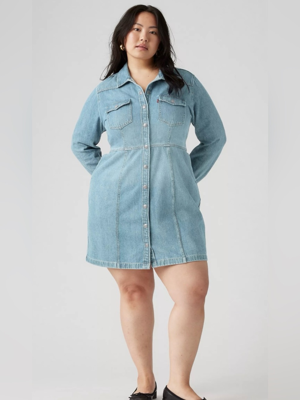 NWT women’s Levi's Light Blue Western Denim Button-Up long sleeve Dress - Picture 4 of 15